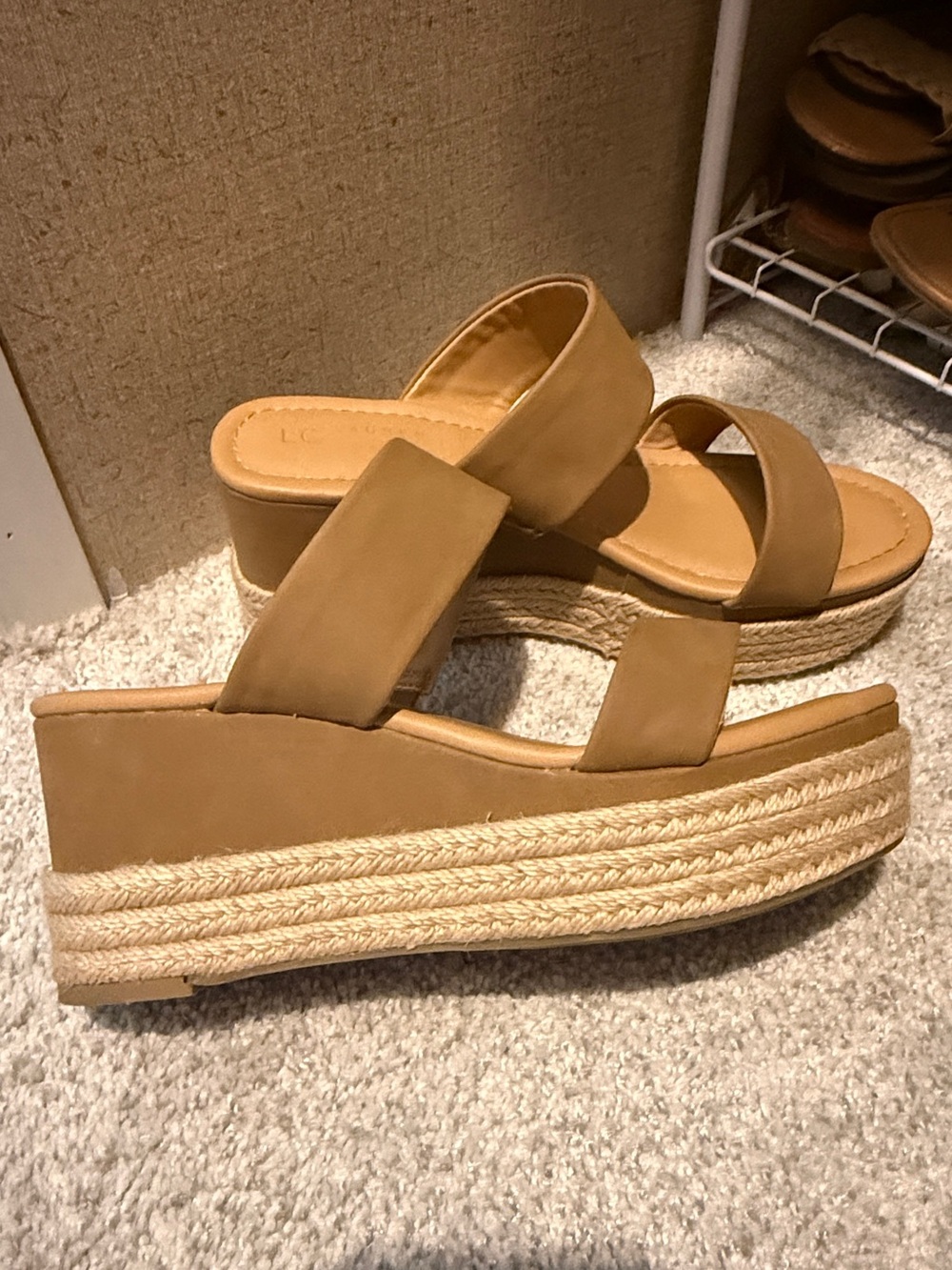 LC Lauren Conrad Tan Espadrille Wedge Slide Sandals